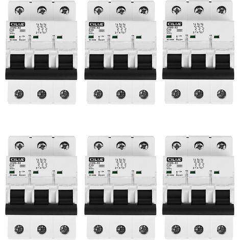 Disjoncteur magnétothermique tripolaire 400V – Courbe C 6kA – 3 modules pour tableau électrique – Fixation sur rail DIN – Cilia (1/5)