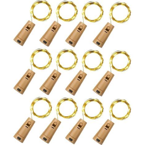 12 Stück LED-Flaschen-Lichterkette, warmweiß, 2 m, 20 LED-Flaschenlampen, helle Kupferdraht-Dekoration für Halloween, Weihnachten, Party, Hochzeit, Garten (1/5)