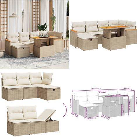 Salon de jardin avec coussins 7 pcs beige résine tressée - Ensemble Salon De Jardin - Mobilier Extérieur - Résine Tressée - Rotin Synthétique - Table Extensible - Home & Living (1/5)