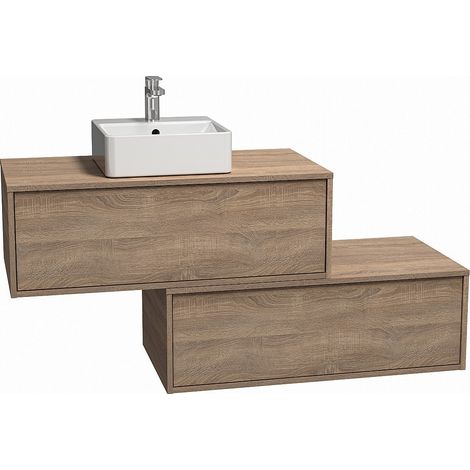 Meuble de salle de bain suspendu naturel clair avec simple vasque carrée et deux tiroirs - 94 cm - TEANA II