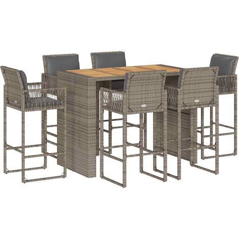 Maison Exclusive - Set Bar da Giardino 7 pz con Cuscini Grigio Polyrattan Acacia (1/5)