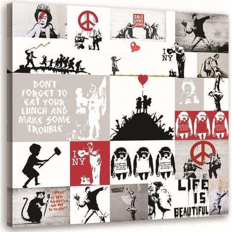 Tableau décoratif Banksy Collage Street Art 40x40 (1/5)