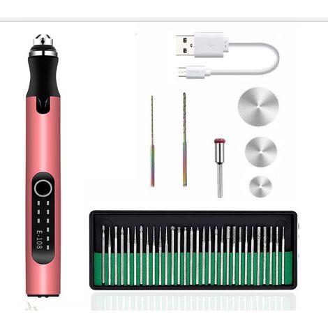 Mini Stylo Graveur Électrique 4.2V Rechargeable et sur Secteur, Vitesse Réglable, Kit 38 Accessoires pour DIY, Gravure sur Bijoux, Métal et Verre, Couleur Rose Or (1/2)