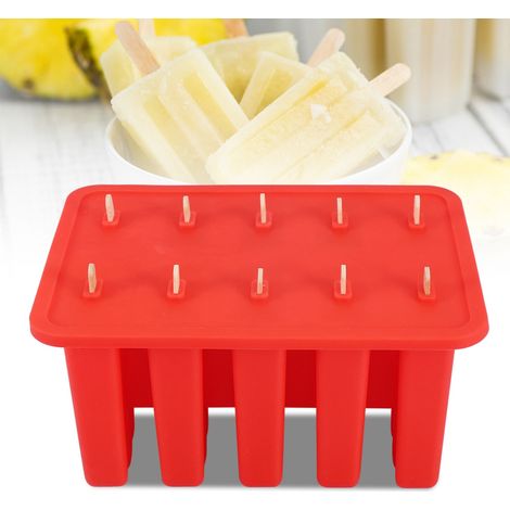 Eiswürfelform aus Silicagel mit 10 Fächern und 50 Stielen (rot) (1/5)