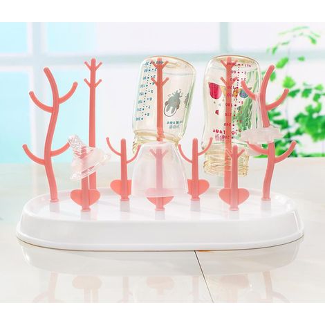 Égouttoir, Égouttoir Multifonctionnel Portable Plateau Amovible Forme d'Arbre Séchoir à Bouteilles, Rose Une Pièce (1/2)