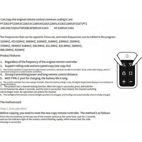 Duplicateur de porte de garage multi-fréquences à 8 canaux, avec copie et restauration de code, pour fixe, apprentissage et roulement des codes pour ouvre-porte (rouge) (1/5)