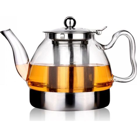 Théière en verre pour plaque à induction, théière en verre transparent à motif floral - 800 ml