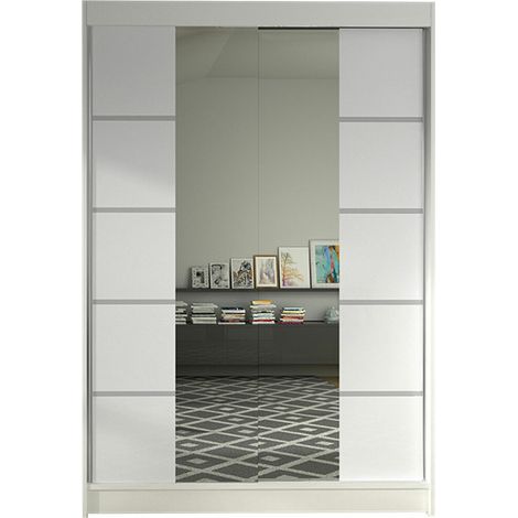 Armario Closico Salvor V, Blanco, 200x120x58cm, Puertas de armario: Correderas, Número de estantes: 5 (1/4)