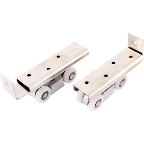 Roulettes de porte de douche coulissante suspendue pour fenêtre de salle de bain, 4 roues, couleur blanche, fixation incluse, lot de 2 pièces (1/4)