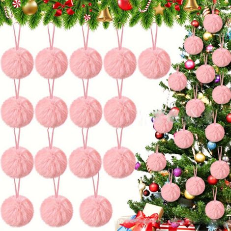 jouets en moelleux de Noël roses ornements boule d’arbre décorations fête suspendus 24pcs Tissu (1/3)