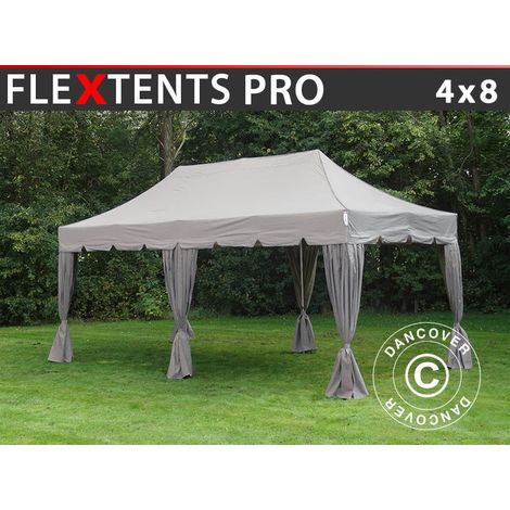 Pop up gazebo FleXtents PRO "Peaked" 4x8 m Latte, incl. 6 decorative curtains (1/2)