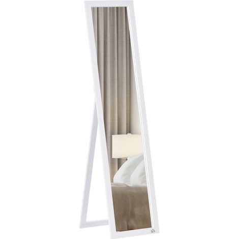 Miroir sur pied pleine longueur avec montage mural, cadre MDF blanc, format 37 x 37 x 154 cm, pour chambre ou dressing, vue complète de votre tenue CHICFURN (1/5)