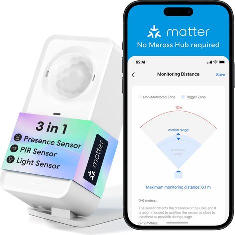 Détecteur de Présence Intelligent, Détecteur de Mouvement Compatible avec 12m à 360° et Alarme Liée, Radar+PIR+Lumière (1/5)
