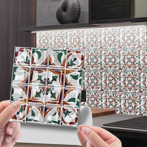 10 Pices 3d Lattice Carreaux Autocollants 1515cm-brun Vert, Cuisine Salle De Bain Bibliothque Etanche Et Rsistant L'huile, Pvc Papier Autocollan (1/5)