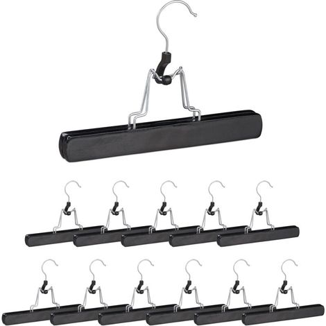 24 Hosenbügel, 360° drehbare Haken, Rockclips, rutschfest, 17 x 25 x 2,3 cm, Holz, schwarz (1/4)