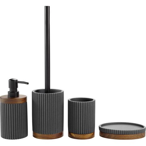 Set de bain en poly résine Niagara noir 4 pièces - 30x20x17cm - Noir