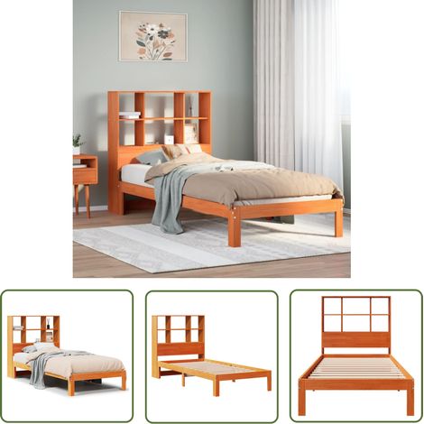 vidaXL Lit bibliothèque sans matelas cire marron 100x200 cm pin massif (1/5)