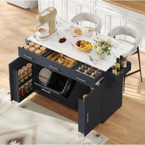 Carro de cocina 136x50x92 cm MDF gris con encimera abatible y almacenaje móvil - CHICFURN (1/5)