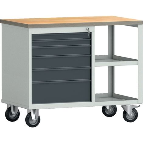 Werkbank PW 700 B1000xT620xH805mm Buche Multiplex lichtgrau/grau 6 Schubladen (1/5)