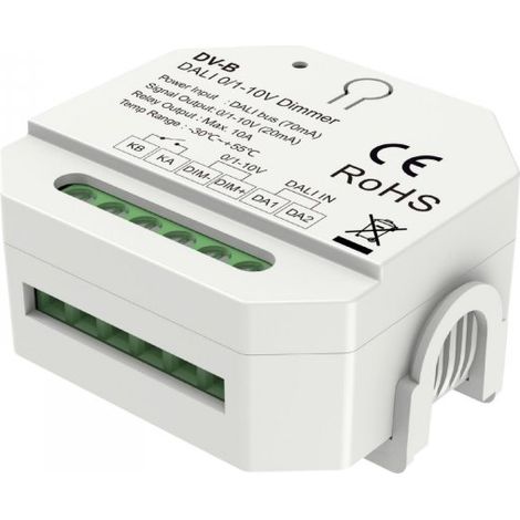 Mini Convertitore DALI a 0-10V 1-10V, Led Dimmer con Relè 10A, 1 Canale, Alimentato da Bus 16V, per Driver 0/1-10V e Luci LED Monocolore, 56X56X28mm da Incasso