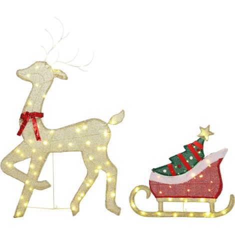 Renne et traîneau lumineux, décoration de Noël extérieure, 95 LED blanc chaud, 8 modes, minuterie quotidienne (1/5)