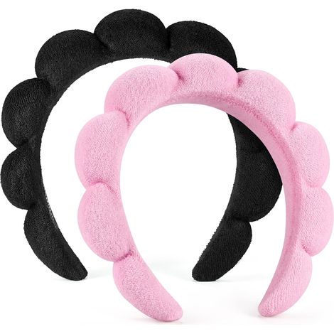 Bandeaux de spa, lot de 2 bandeaux de soin du visage - adaptés au démaquillage, aux masques et aux soins de la peau (noir et rose) (1/3)