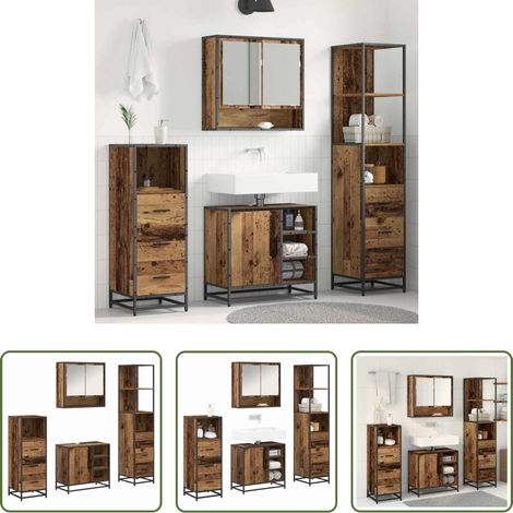 Meuble miroir -  Ensemble de mobilier de salle de bain 4 pcs Bois Ancien (1/5)