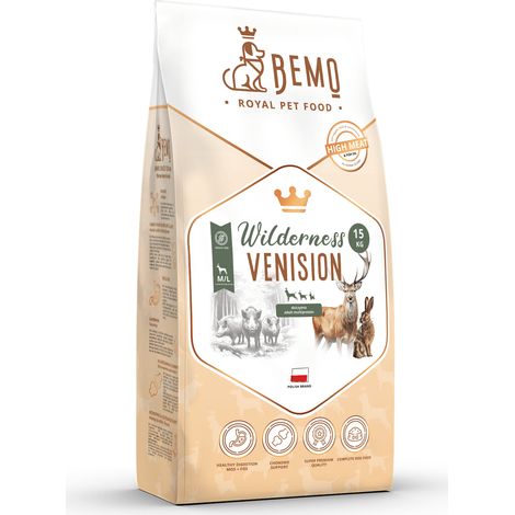 Bemo Wilderness Venision - alimento seco para perros con carne de venado, 1 kg, para perros pequeños y medianos (S/M)