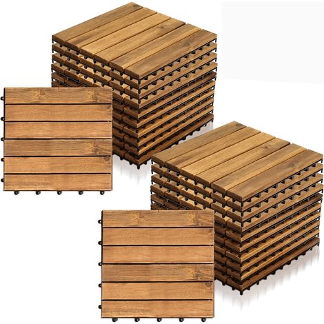 Jiubiaz Dalle en bois Acacia 30 x 30 Dalles à clipser Balcon Dalles de terrasse Dalles de terrasse en bois Système à clipser Extérieur,résistant aux intempéries,antidérapant 77x