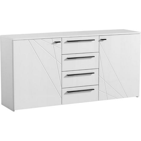 Credenza Maropati, Madia 2 Ripiani, 4 Cassetti, 2 Ante, 163x40x80.5h cm Bianco
