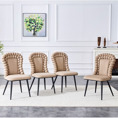 Set de 2 sillas de comedor de terciopelo camel con respaldo alto decorativo y patas de metal negro,47×51×95cm (1/5)