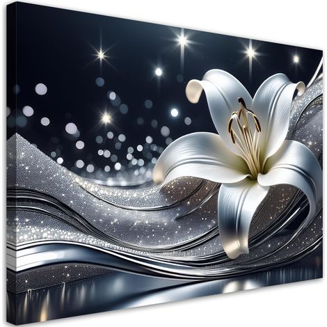 Quadro su tela, Fiore argento naturale - 60x40 (1/5)