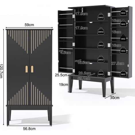Meuble de cuisine 120x59x30cm, buffet vintage à 2 portes, rangement spacieux avec étagère de porte, armoire de salon pour salle à manger, entrée et séjour. (1/5)