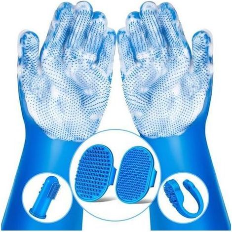 pair Ensemble de toilettage pour animaux de compagnie 6 pièces, fournitures de bain pour chiens, gants, brosse de massage pour animaux de compagnie, brosse de bain pour chat et chien (1/5)