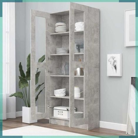802772 Armoire à vitrine Gris béton 82,5x30,5x185,5 cm Bois ingénierie (1/5)