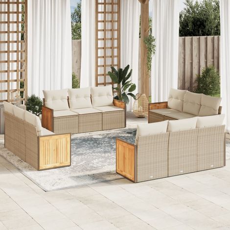 vidaXL Set Divani da Giardino 12 pz con Cuscini Beige in Polyrattan (1/3)