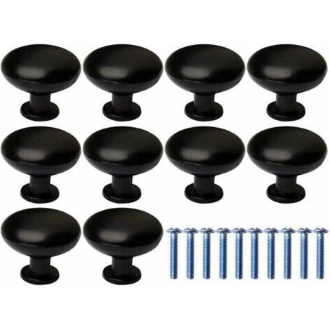 Pair Boutons de Porte, 10Pcs Tiroir de Porte Poignée Bouton Poignée de Meuble, Rond Noir Boutons Poignée pour Placards de Cuisine(avec 10 vis de fixation)