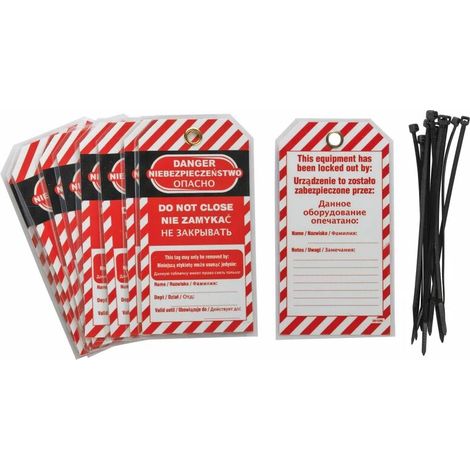 Lot de 10 étiquettes "DANGER - NE PAS FERMER" - Langue GB/PL/RU -