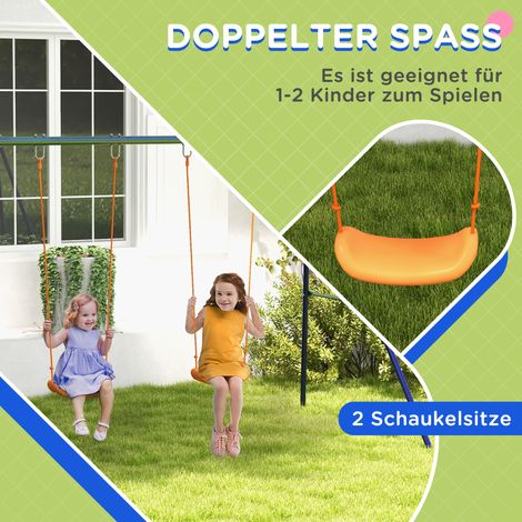 Balançoire enfant 2 places acier 2,7x1,6x1,8m, portique de jardin pour 3-8 ans, structure robuste
