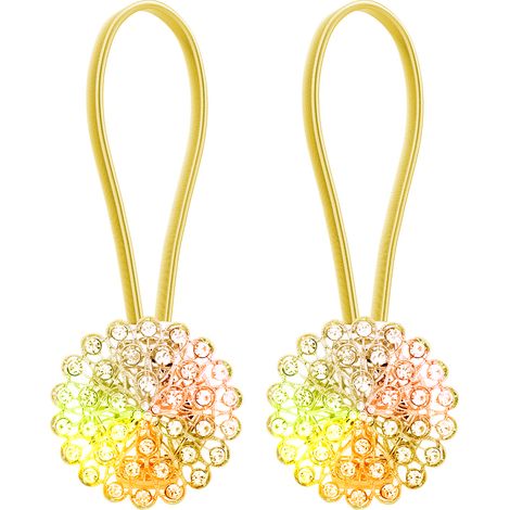 2pcs Deux grandes pinces à rideaux magnétiques en forme de fleur de cristal avec cordon élastique, adaptées à la décoration de la maison et du bureau.