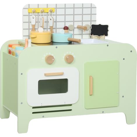 Cuisine miniature enfants MDF 15 accessoires placards verte 40 cm