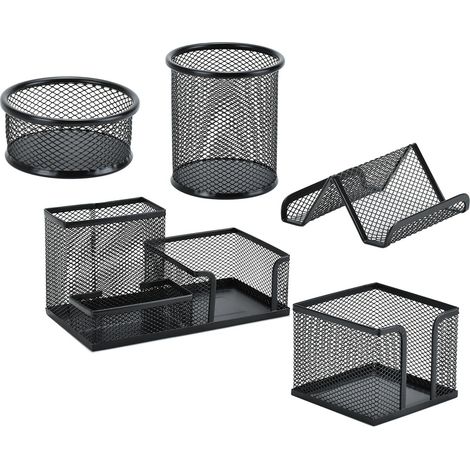 1 Ensemble organiseur de bureau, porte-stylo 3 compartiments, porte-cartes visite, boîte rangement petits objets, métal (1/5)