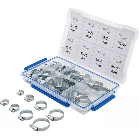 Coffret assortiment de 80 colliers de durite bande pleine de 11 à 50