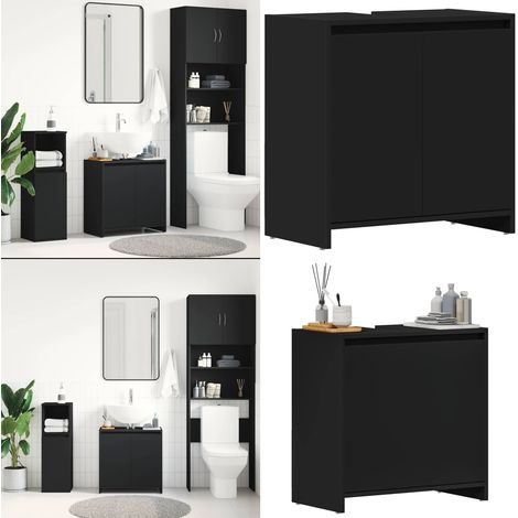 Armario de baño madera contrachapada negro 60x33x61 cm - Armario de baño negro - Armario de baño madera contrachapada