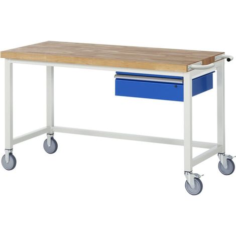Etabli mobile brut avec traverse et tiroir LxPxH 1500x700x880mm (1/5)