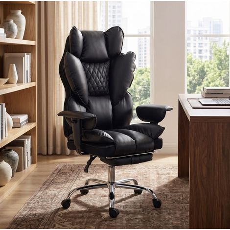 Bürostuhl im Chefsessel-Stil aus Kunstleder, 180 kg, bis 135° neigbar, schwarz HAVRYA (1/5)