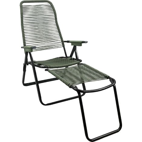 Sdraio Cordonata con Poggiapiedi Richiudibile Sedia a Sdraio da Giardino Filo in Pvc Pieghevole Metallo Poltrona Relax da Esterno Prolunga Verde (1/4)