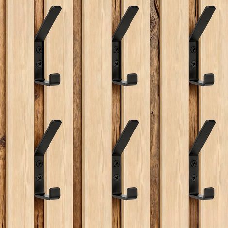 6 Pièces Porte Manteau pour Panneau Acoustique Mural, 13 mm Wide Double Patere Crochet pour Panneau Mural Bois, Support 10kg, Porte Casquette Noir Matériaux Métalliques (1/5)