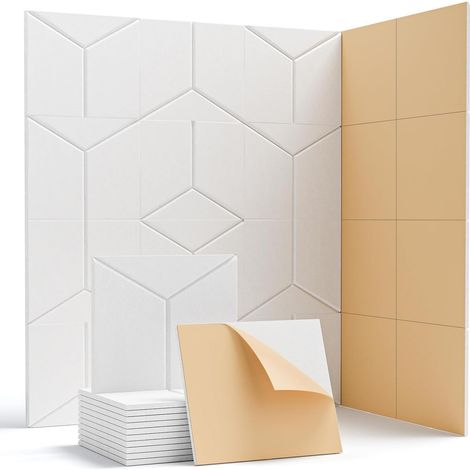 Lot de 12 panneaux acoustiques auto-adhésifs, panneaux muraux insonorisants, panneau absorbant le son en polyester haute densité, 30 x 30 x 0,9 cm (1/5)
