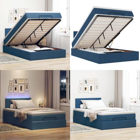 vidaXL Ottomane Bett mit Matratze & LEDs Blau 120x200 cm Stoff (1/5)